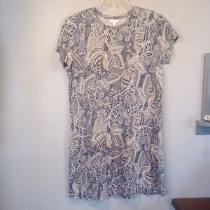 Pure Jill Women's Blue/Brown Patterned Short Sleeve Dress Size MP